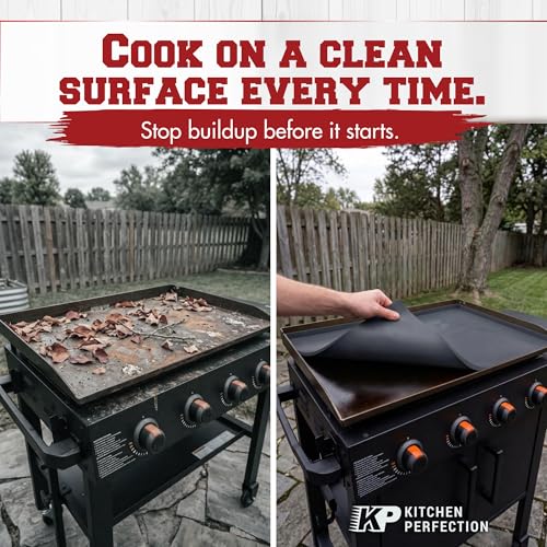 KITCHEN PERFECTION 28" Premium Silicone Griddle Cover Mat for Blackstone Griddle 28 Inch - Hermetic Protection from Rust & Debris All Year, Fits All Blackstone 28 Inch Models - Food Grade Silicone - color: Black 28 inch