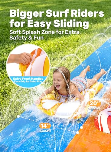 JOYIN 22.5ft Water Slides and 2 Bodyboards, Lawn Water Slide Summer Slip Waterslides Water Toy with Build in Sprinkler for Backyard Outdoor Water Fun for Kids - color: Blue, Orange, size: 22.5ft