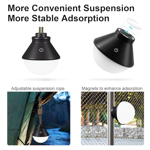2-Pack LED Camping Lantern Rechargeable 5000mAh with Magnetic, 600LM Waterproof Battery Powered Hanging Tent Light, USB Cordless Portable Dimmable for Power Outages Hunting Survival Gear Outdoor