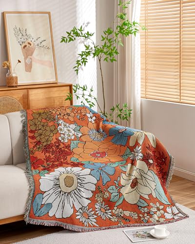Erke Chair Recliner Cover Boho Throw Blanket Hippie Living Room Decor Wall Tapestry Outdoor Picnic Camping Rug Mattress Beach Towel Sofa Furniture Slipcover Bohemian 50”x70” Orange Florals - color: The Orange Floral