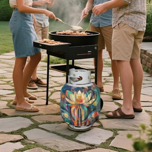 Lotus Flower Propane Tank Cover 20 LB Cylinder Covers for Outdoor and Indoor Use Dustproof Camper Propane Tank Cover - color: Lotus Flower