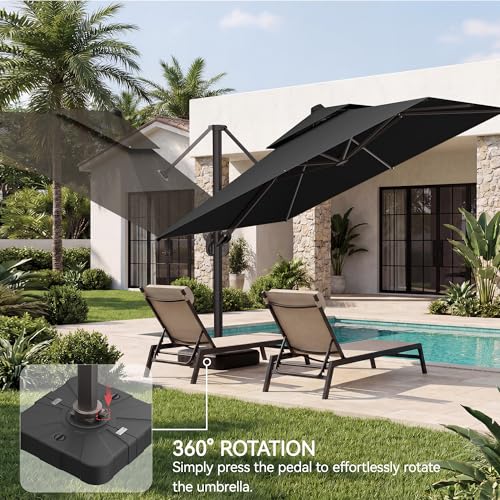 10x10 FT Patio Umbrella with Base, Large Cantilever Double Top Heavy Duty Offset Umbrellas with 360° Rotation, Outdoor shade for Garden Deck Pool, Grey - color: Gray, size: 10x10 FT with Base
