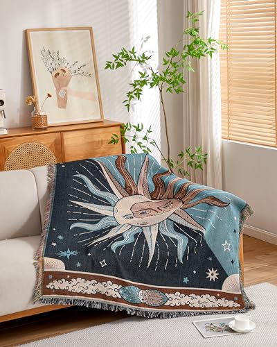 Erke Chair Recliner Cover Boho Throw Blanket Hippie Room Decor Wall Hanging Tapestry Outdoor Picnic Camping Rug Mattress Beach Towel Sofa Furniture Slipcover Bohemian 50”x70” The Sun and Moon Stars - color: The Sun and Moon