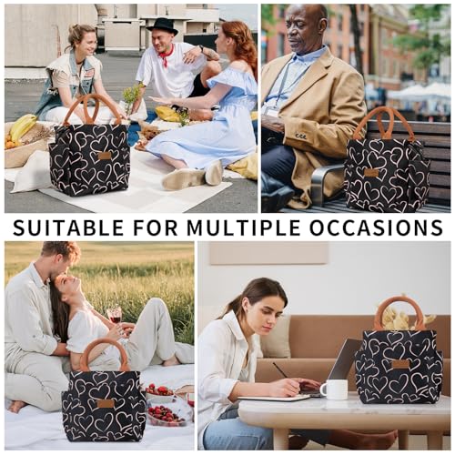 Joymee Lunch Bag Women Insulated Lunch Box Reusable Leakproof Large Spacious Cooler Tote for Women Men Adult with Bottle Holder and Side Pockets for Work Office Travel Picnic - Love Heart - color: 04 Love Heart