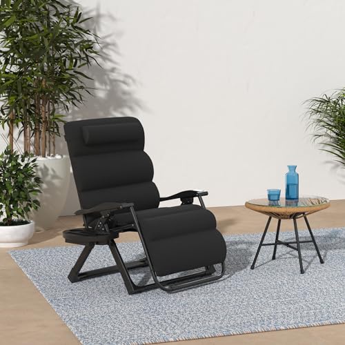 Best Choice Products Oversized Zero Gravity Chair, Folding Outdoor Patio Recliner, XL Anti Gravity Lounger w/Removable Cushion, Cup Holder, Side Tray, 350lb Capacity - Onyx Black - color: Onyx Black