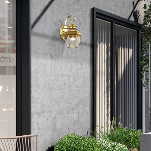 Livex Lighting 2051-02 Monterey 1 Light Outdoor Polished Brass Finish Solid Brass Wall Lantern with Clear Beveled Glass - color: Polished Brass