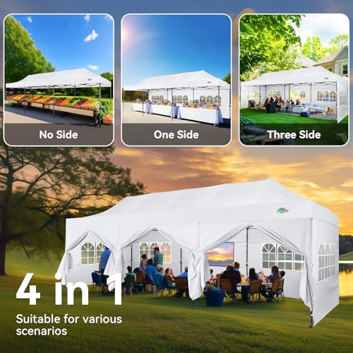 COBIZI 10x30 Heavy Duty Pop Up Canopy Tent with 8 Sidewalls Thicken Frame, Commercial Easy Up Outdoor Wedding Party Tents, All Season Waterproof Windproof with Stakes Sandbags Ropes Roller Bag, White - color: White, size: 10x30