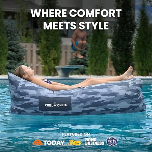 Portable Inflatable Lounger for Beach & Camping – Self-Inflating Air Couch, Beach Sofa, and Outdoor Lounge Chair for Relaxation and Comfort - color: Gray Camo