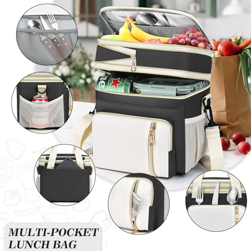 Lunch Box & Lunch Bag for Women Men, Large Insulated Adult Lunch Box Leakproof Lunchbox Cooler Bag for Work Picnic Beach,16L, Black & White - color: Carbon Black