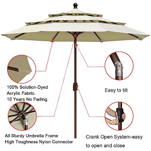 EliteShade USA 10-Year-Non-Fading 9ft 3-Tier Market Patio Umbrella, Commercial Grade Outdoor Table Umbrella with Crank Open, Windproof & UPF 50+ UV Protection, Heavy Duty Ventilation for Garden, Deck, Pool, Backyard, Beach & Bistro, Natural - color: Natur