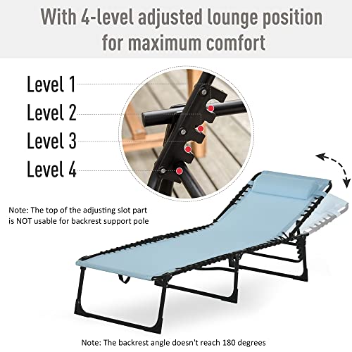 Outsunny Folding Chaise Lounge Chair, Patio Sun Tanning Chair, Outdoor Chaise Lounger with 4-Position Reclining Back, Breathable Mesh Seat for Beach, Poolside, Yard, Baby Blue - color: Sky Blue, size: 1 Pack