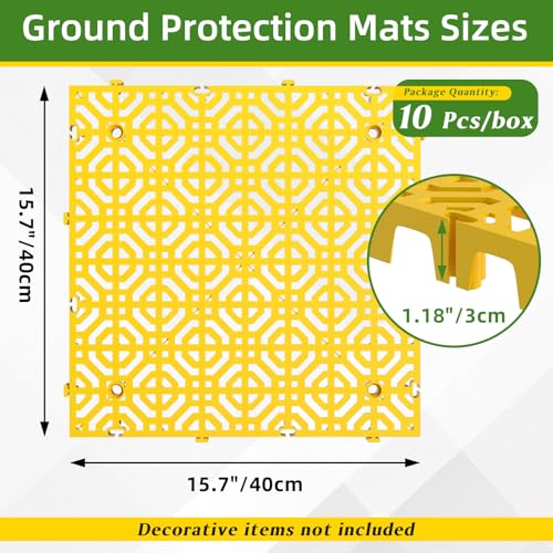 10 Pcs 15.7" x 15.7" Heavy Duty Ground Protection Mats, Interlocking Non-Slip Floor Mat, Heavyweight Gravel Grid Drive on Lawn, 6613 lb Load Permeable Paver for Parking, Outdoor Event Flooring, Yellow - color: Yellow