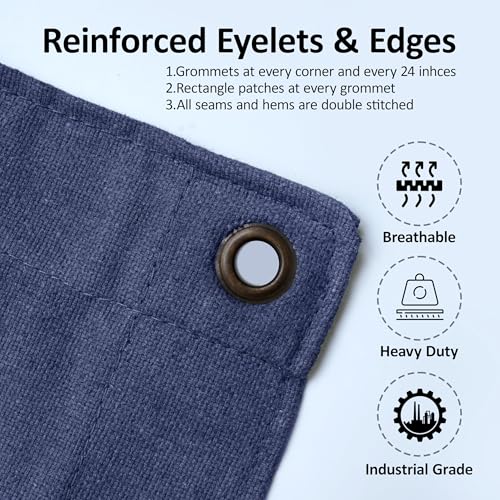 ZUPERIA Heavy Duty Canvas Tarp (8' x 10' ft - Pack of 2) with Rustproof Grommets, UV Resistant & Tear Resistant Multipurpose Tarpaulin Cover for Outdoor, Industrial & Commercial Use (Navy Blue) - color: Navy, size: 8' x 10' ft - 2 Pack