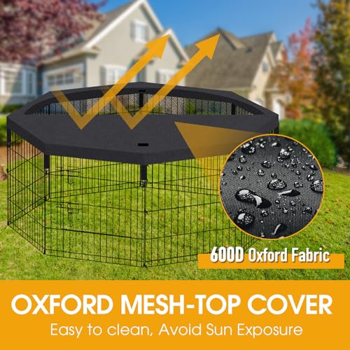 Dog Playpen Regular Octagon Metal Exercise Pet Playpen 8 Panels 24 Inch Mesh Top Cover for Small Medium Pets Indoor Outdoor(Only Cover,Playpen Not Included)(Black Top Cover) - style: Black Top cover