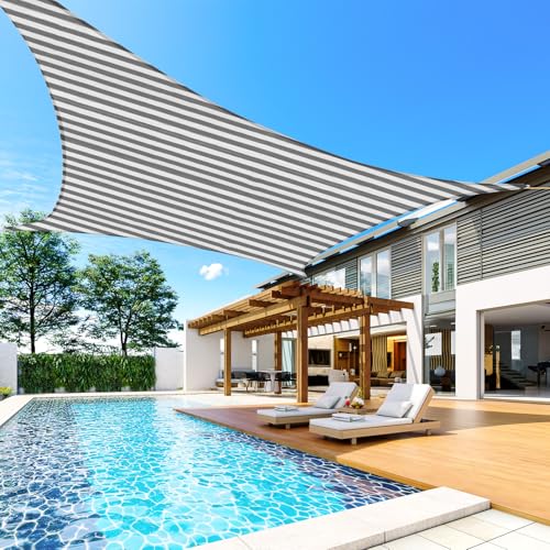 Quictent 12x16ft 185G HDPE Rectangle Sun Shade Sail Canopy 98% UV Block Outdoor Patio Garden with Hardware Kit (White and Gray) - color: White and Grey Multi, size: 12 x 16 ft, style: Rectangle
