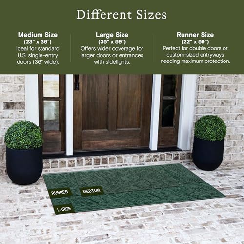 WaterHog Boxwood Front Door Mat Indoor Outdoor Entrance, Absorbent All-Weather Doormat with Non-Slip Rubber Backing, Dirt & Moisture Trapper, Low Profile & Easy Clean, Made in USA, 35"x59" Evergreen - color: Evergreen, size: Large 35"x59" (3'x5')