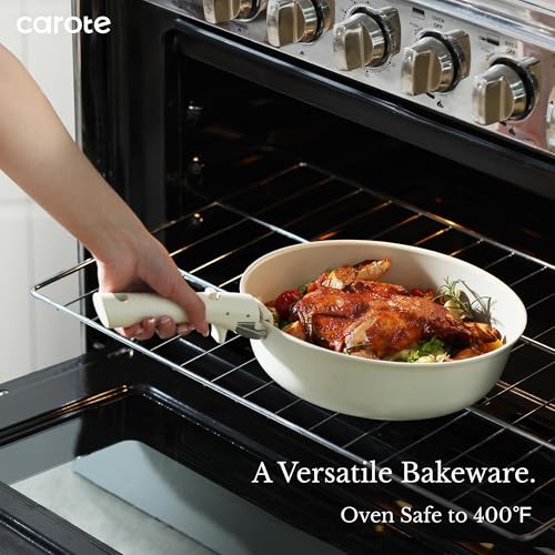CAROTE 19pcs Pots and Pans Set, Nonstick Cookware Set Detachable Handle, Induction Kitchen Cookware Sets Non Stick with Removable Handle, RV Cookware Set, Oven Safe - color: Cream White with glass lid