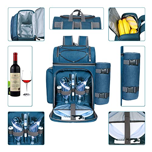 Hap Tim Picnic Basket Backpack for 2 Person with Insulated Leak Proof Cooler Compartment,Wine Holder,Fleece Blanket,Cutlery Set, Engagement Gifts, Mr and Mrs Gifts, Couples Gifts, Blue (36083-BL2) - color: Blue2, size: 2 Person