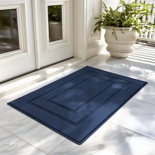 GRANNY SAYS Front Door Mat Outside Entrance, Welcome Matt Indoor Non-Slip, Door Mats for Outdoor, Entryway Front Porch Matt Low Profile Resist Dirt Easy to Clean, 32" x 20", Deep Blue - color: A-deep Blue, size: 1'8" x 2'8" (Rectangular)