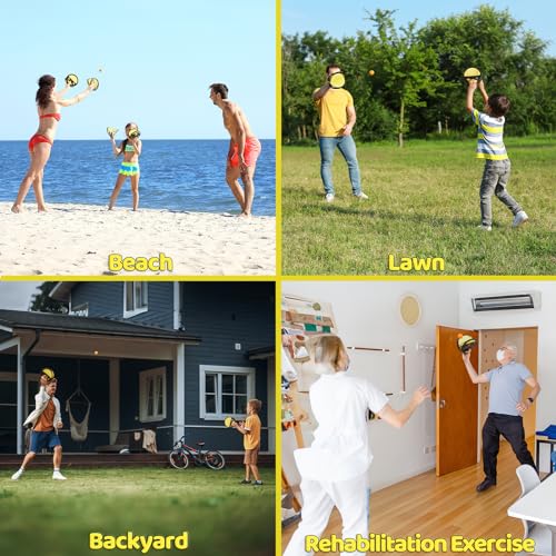 Velcro Toss and Catch Game Set, 2024 Upgrade with Launchers and 2 Balls, Outdoor Games for Kids Aged 3-12, Beach Paddle Ball Set for Yard, 2pc
