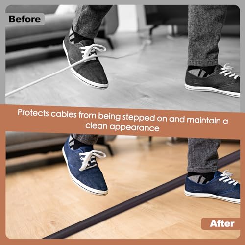 Floor Cord Cover for Wires on Floor Self Adhesive Cord Hider Floor Cable Management Wire Covers for Cords Protector Prevent Cable Trips Cord Cavity W 0.32" x H 0.32", Black Walnut, 3.3Ft - color: Black Walnut, size: 0.78 In x 3.3 Ft
