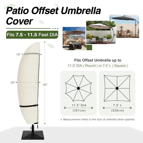 Porch Shield Patio Umbrella Cover - Outdoor Waterproof Garden Offset Banana Parasol Cover Fits Cantilever Offset Umbrella 7.5-11.5 Feet, Beige - color: Beige, size: Fits Offset Umbrella 7.5 - 11.5 Feet DIA