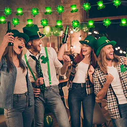 Zhanmai 2 Pcs St. Patrick's Day String Lights Decorations Shamrocks LED Decor 10ft 30 LEDs Horseshoe Leprechaun Hat Fairy Battery Operated Lights,for Green Decor Bedroom Feast Party - style: Shamrock and Hat