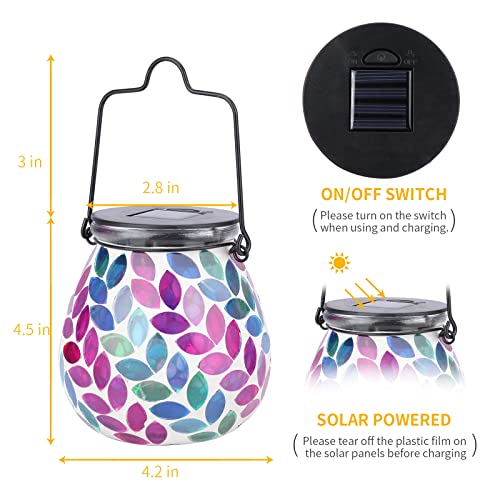 Afirst Mosaic Solar Lanterns Outdoor - Glass Hanging Solar Lights Hollow Out Waterproof Table Lamp Outdoor Decorative for Garden, Patio, Holiday Party Outdoor Decoration - style: Leave