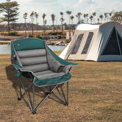 Northroad Oversized XL Padded Camping Chair w/Cell Phone Holder, Large Camp Lounge Chair, Foldable Lawn Chair w/Cup Holder,Carry Bag for Outdoor Hiking, Beach, Picnics, Heavy-Duty 400-lbs Capacity - color: Ph-green