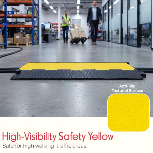 Pyle Durable Cable Ramp Protective Cover - 2,000 lbs Max Heavy Duty Cable & Hose Protector w/ Flip-open Top Cover & 5-Slot Multi-Channel Design - Cable Concealer for Outdoor & Indoor Use-Pyle PCBLCO28