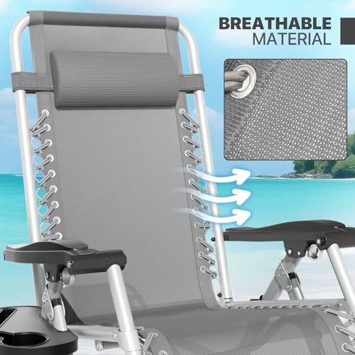 Magshion Zero Gravity Chair with Cushion, Reclining Outdoor Patio Lounge Chair, Folding Indoor Anti Gravity Recliner, Portable Lounger with Removable Cup Holder Side Tray and Pillow Headrest (Grey) - color: Grey