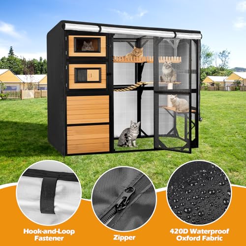 Catio Cover, 79" L x 39" W x 70" H Waterproof Cover for Outdoor Cat Enclosure, 420D Cat Cage Cover for FunXplore Cats Catios, Black (Catio Not Included) - size: 79.0"L x 39.0"W x 70.0"H