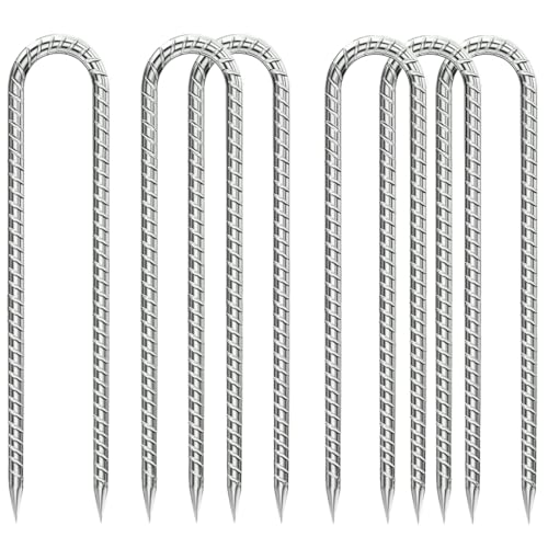 Ground-Stakes-Heavy-Duty-12 inch, U-Hook Rebar Stakes Galvanized Anti-Rust 6pcs Garden Stakes Metal Ground Anchors for Garden Dog Fence Chicken Coop Tent Trampoline Accessories Deer Fence - color: Silver-U-HOOK, size: 6pcs