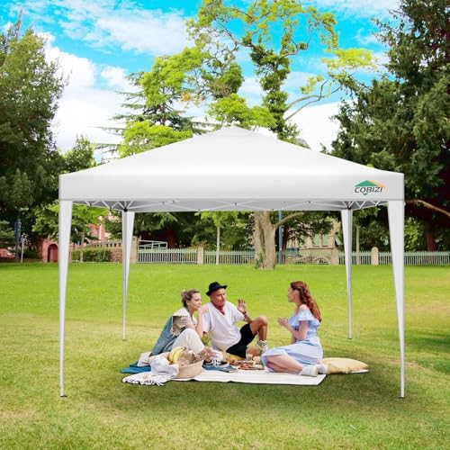 COBIZI 10x10 Pop Up Canopy Tent with 4 Sidewalls Party Tents Waterproof UPF 50+ Commercial Instant Outdoor Events Tent for Parties Markets Backyard, Ropes（10 x 10 ft White - color: White, size: 10x10FT with 4 sidewalls