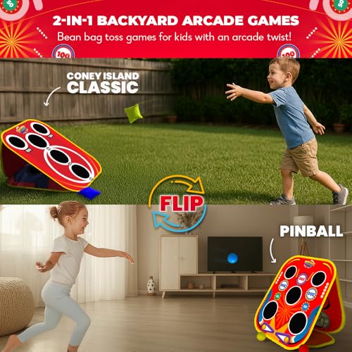 Swooc Games® - Backyard Arcade™ | 2-in-1 Bean Bag Toss Game for Kids w/Carry Bag | 5-Second Setup & Storage | Outside Toys for Toddlers | Carnival Games for Kids | Outdoor Toddler Activities