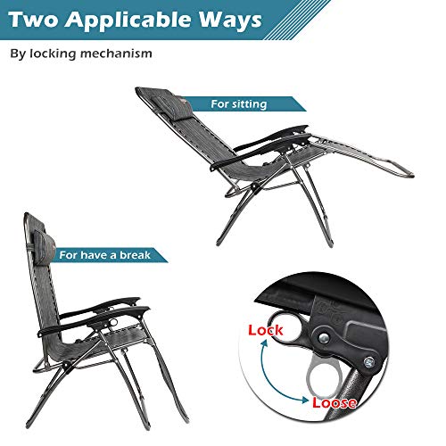 VINGLI Upgraded Zero Gravity Chair Set of 2 Lounge Outdoor Chairs with Trays and Pillows, Folding Patio Recliner Chairs for Backyard Poolside Garden - color: Grey