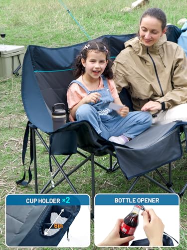 Timber Ridge 3 Person Camping Chair with Cup Holders and Pockets, Outdoor Folding Loveseat Camping Chairs, 1050lbs Capacity Heavy Duty Camp Couch for Outside Picnic, Beach, Lawn, Sports, Blue - color: 3 Person Blue