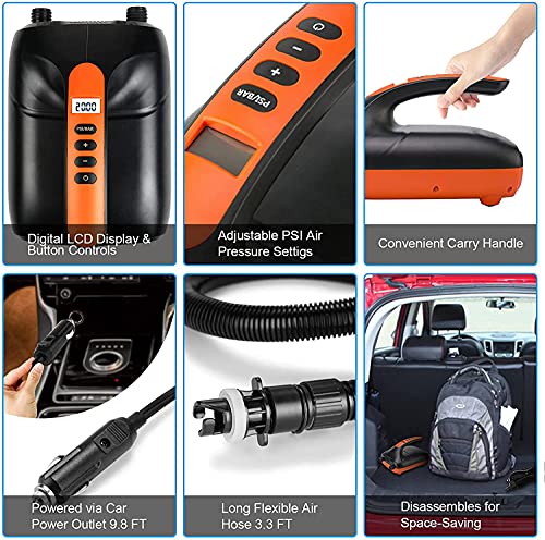 Paddle Board Pump,20PSI High Pressure SUP Electric Air Pump,Dual Stage Inflation SUP Electric Pump for Stand Up Paddle Boards,Boats,Kayak,Inflation & Deflation,12V DC Car Connector - color: Orange