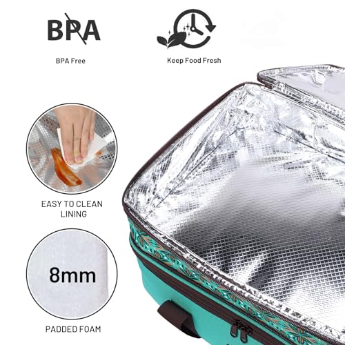 MIER Insulated Double Casserole Carrier Bag Thermal Lunch Tote for Lasagna Lugger, Potluck Parties, Picnic, Beach, Fits 9 x 13 Inches Baking Dish, Casserole Dish, Expandable by Mid Zipper, Teal - color: Teal