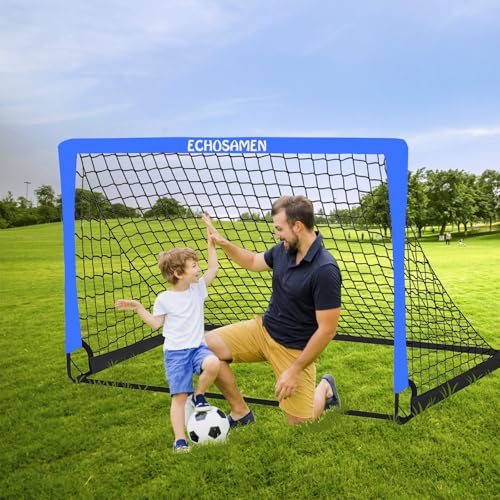 Kids Soccer Goals for Backyard, 2 of 6 x 4 ft Kids Soccer Goal Set Soccer Net with 10 Soccer Cones, Agility Ladder & Carry Bag, Portable Soccer Training Equipment. - color: Blue