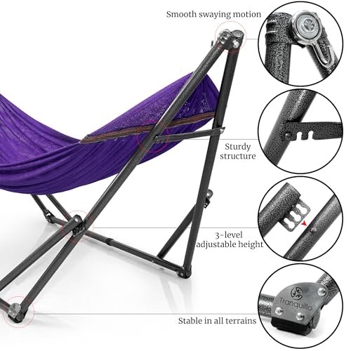 Tranquillo Universal Double Hammock with Stand Included for 2 Persons/Foldable Hammock Stand 600 lbs Capacity Portable Case - Inhouse, Outdoor, Camping, Purple - color: 1. Purple