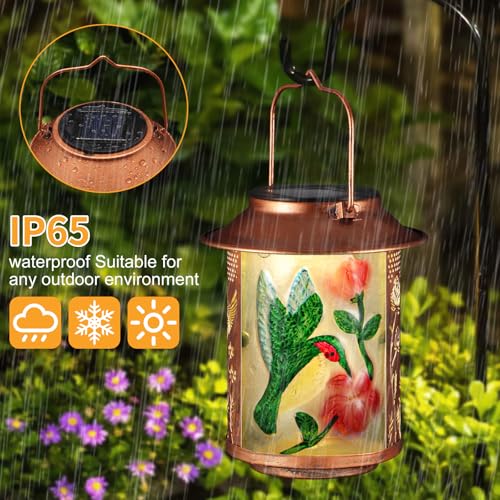Hummingbird Solar Lanterns Outdoor Waterproof, Birthday Gifts for Women Mom Grandma , Metal Garden Decor Hanging Solar Lights Outside Decorative for Yard Patio Backyard Porch Decorations - style: Hummingbird+Sunflower
