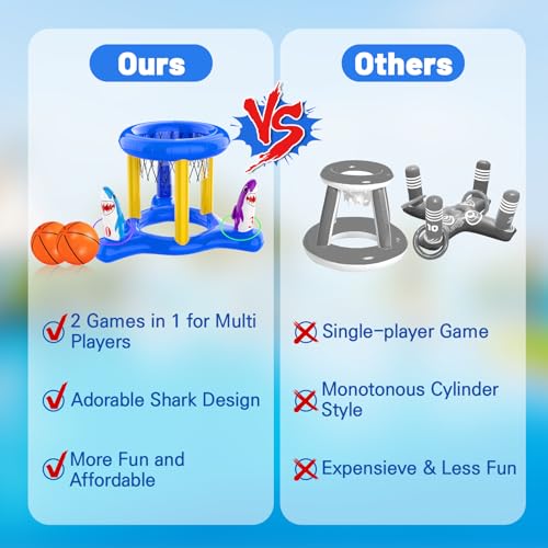 H-Style Pool Toys Pool Floats Pool Games for Kids Adult, Inflatable Pool Basketball Hoop & Ring Toss Game, 2-in-1 Pool Floating Outdoor Party Water Toy for Adults Family Kids Ages 4-8-12 (Blue-1)