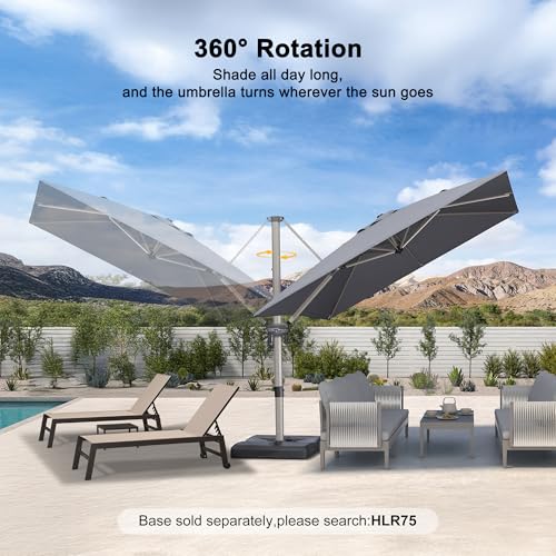 PURPLE LEAF 9’ X 9‘ Patio Umbrella Outdoor Cantilever Umbrella, Aluminum Offset Umbrella with Champagne Frame and 360° Rotation for Pool Deck Garden, Light Grey - color: Light Grey, size: 9' x 9'