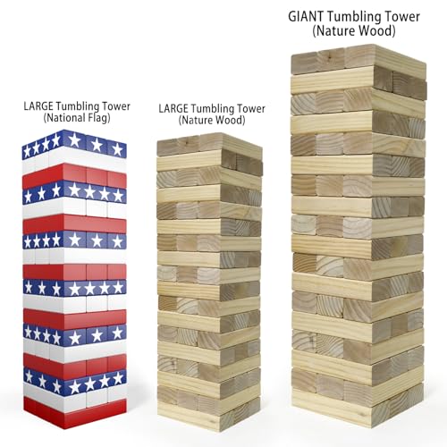 Nattork Giant Tumbling Tower (Stack from 1.77Ft to 4+ Ft), Wood Stacking Giant Blocks Game| Made from Premium Pine Wood| Ideal for Family, 54PCS Stars - color: National Flag