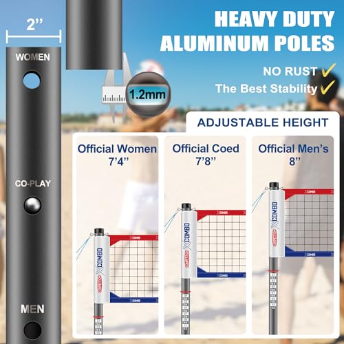 Professional Volleyball Net Set Heavy Duty for Outdoor Backyard Portable with Aluminum Adjustable Height Scoring Poles, Regulation Nets System for Tournament, Grass - color: Red and Blue