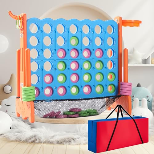 Giant 4 Row Game with Carrying Bag and Mesh Fabric .Giant 4-to-Score Game Set Suitable for Indoor and Outdoor Holiday Parties and Family Gatherings.（Orange） - color: Orange