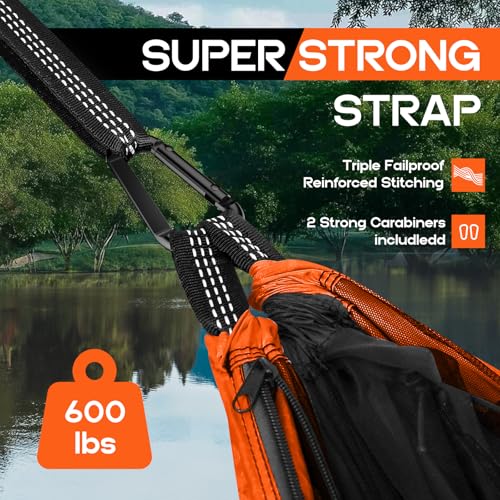 Camping Hammock Mosquito Net,Double & Single Portable Hammocks Hammocks with 2 Tree Straps,Hammock Tent for Travel Camping,Camping Accessories for Indoor Outdoor Hiking Backpacking Backyard Beach - color: Black&orange, size: Large