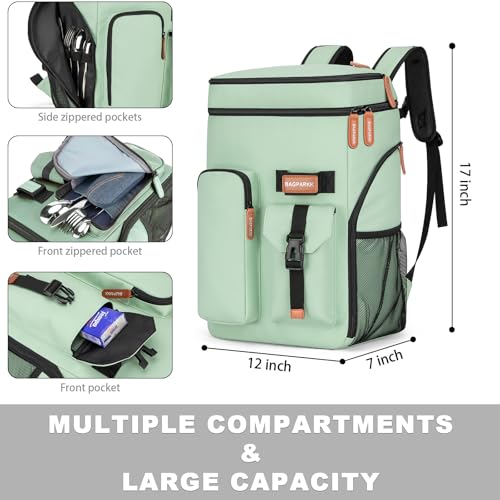 BAGPARKK Insulated Cooler Backpack,33/45 Cans Multifunctional Double Deck Leakproof Cooler Bag with Sternum Strap,Large Capacity Lightweight Travel Camping Beach Backpack - color: Mint Green, size: 33Can