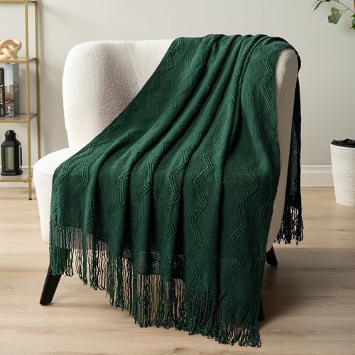 PAVILIA Emerald Green Knit Throw Blanket for Couch Bed, Soft Knitted Farmhouse Sofa Throw for Living Room, Lightweight Decorative Summer Throw Blanket for Chair, Outdoor Textured Boho Blanket, 50x60 - color: Emerald Green, size: 50 X 60 Inches - Throw